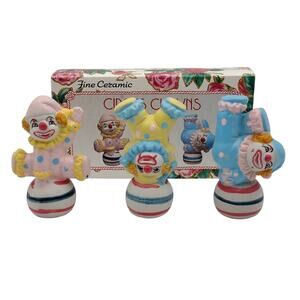 Fine Ceramic Circus Clown Figurines Set of 3 3.5" Balancing Balls